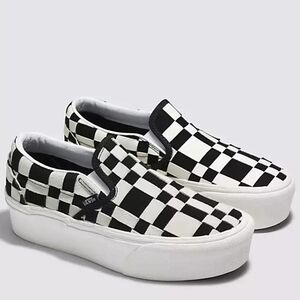 Vans Classic Slip-On Stackform Woven Check Platforms, Women's 6